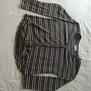 Grey black and white button up.